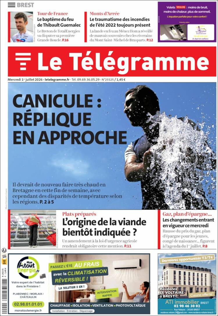 Portada de Télégramme (Francia)