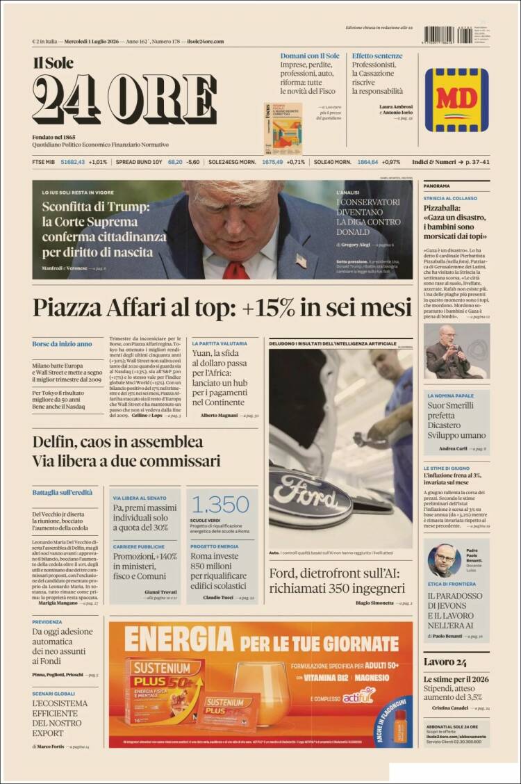 Portada de Il Sole 24 ORE (Italia)