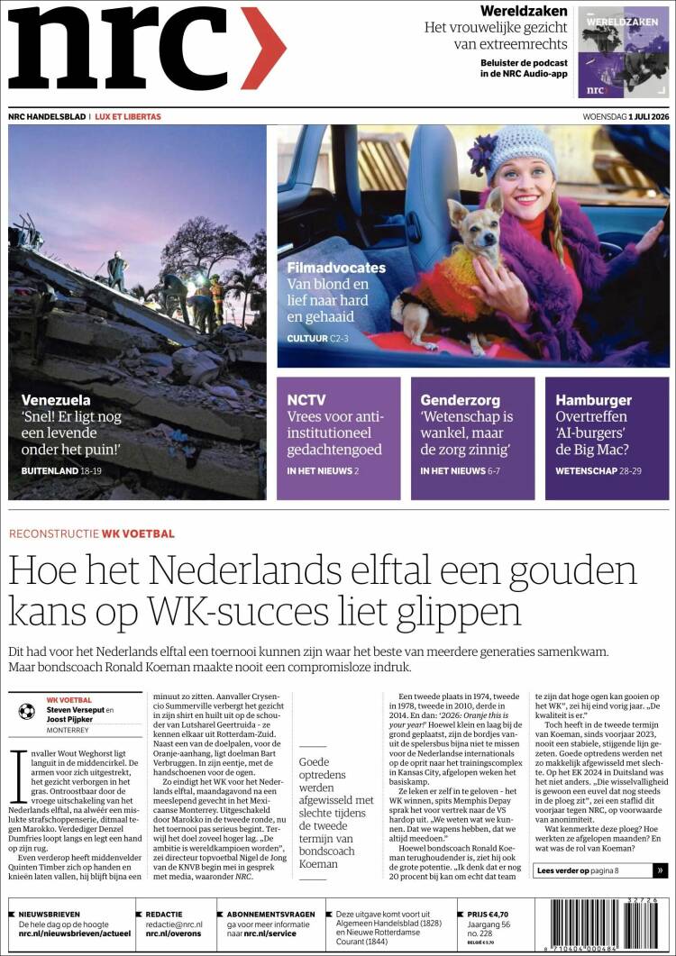 Portada de NRC Handelsblad (Pa&iacute;ses Bajos)