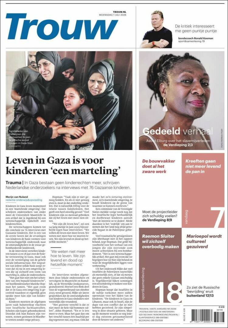 Portada de Trouw (Pa&iacute;ses Bajos)