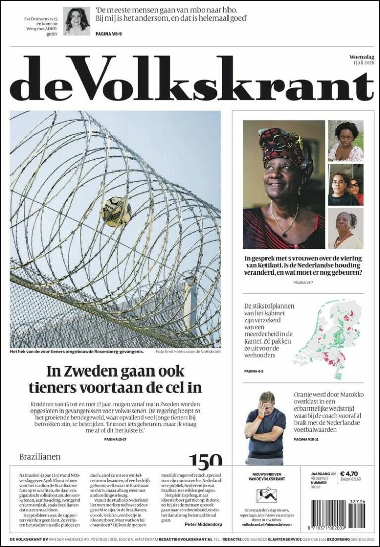 Portada de De Volkskrant (Pa&iacute;ses Bajos)