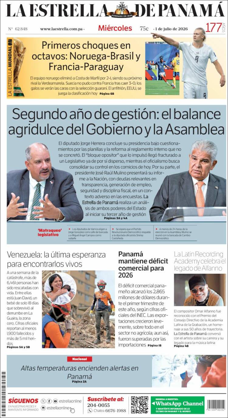 Portada de La Estrella de Panamá (Panam&aacute;)