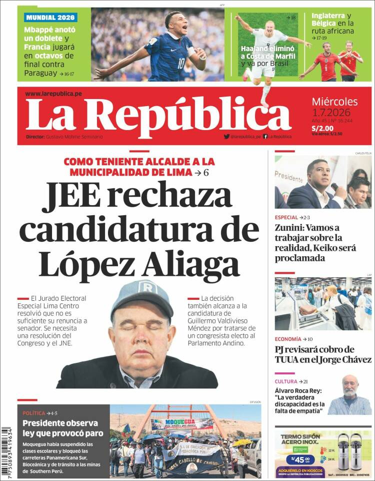 Portada de La Republica (Per&uacute;)