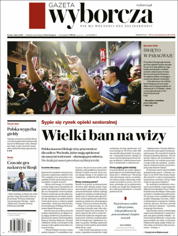 Portada de Gazeta Wyborcza (Polonia)