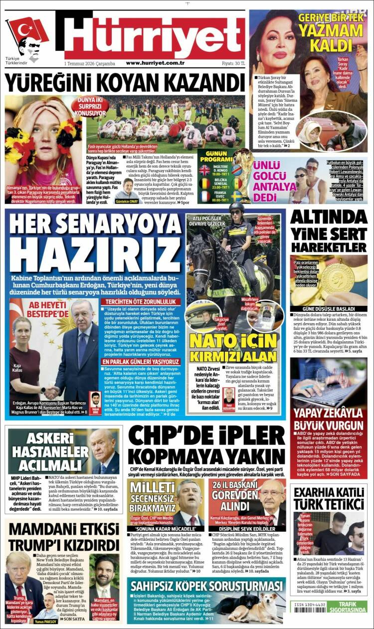 Portada de Hürriyet (Turqu&iacute;a)