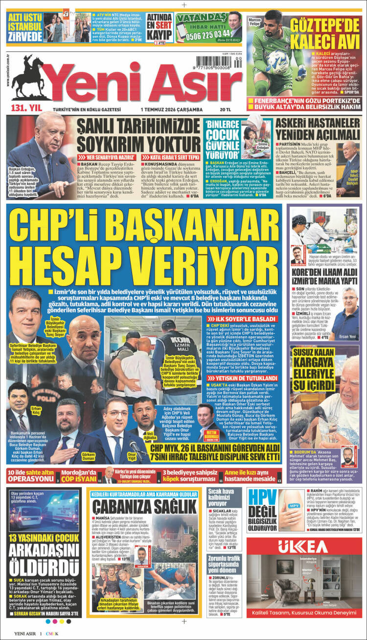 Portada de Yeni Asır (Turqu&iacute;a)