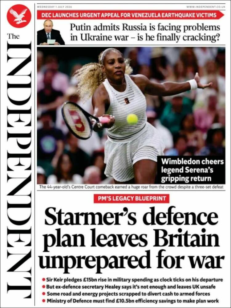 Portada de The Independent (Reino Unido)