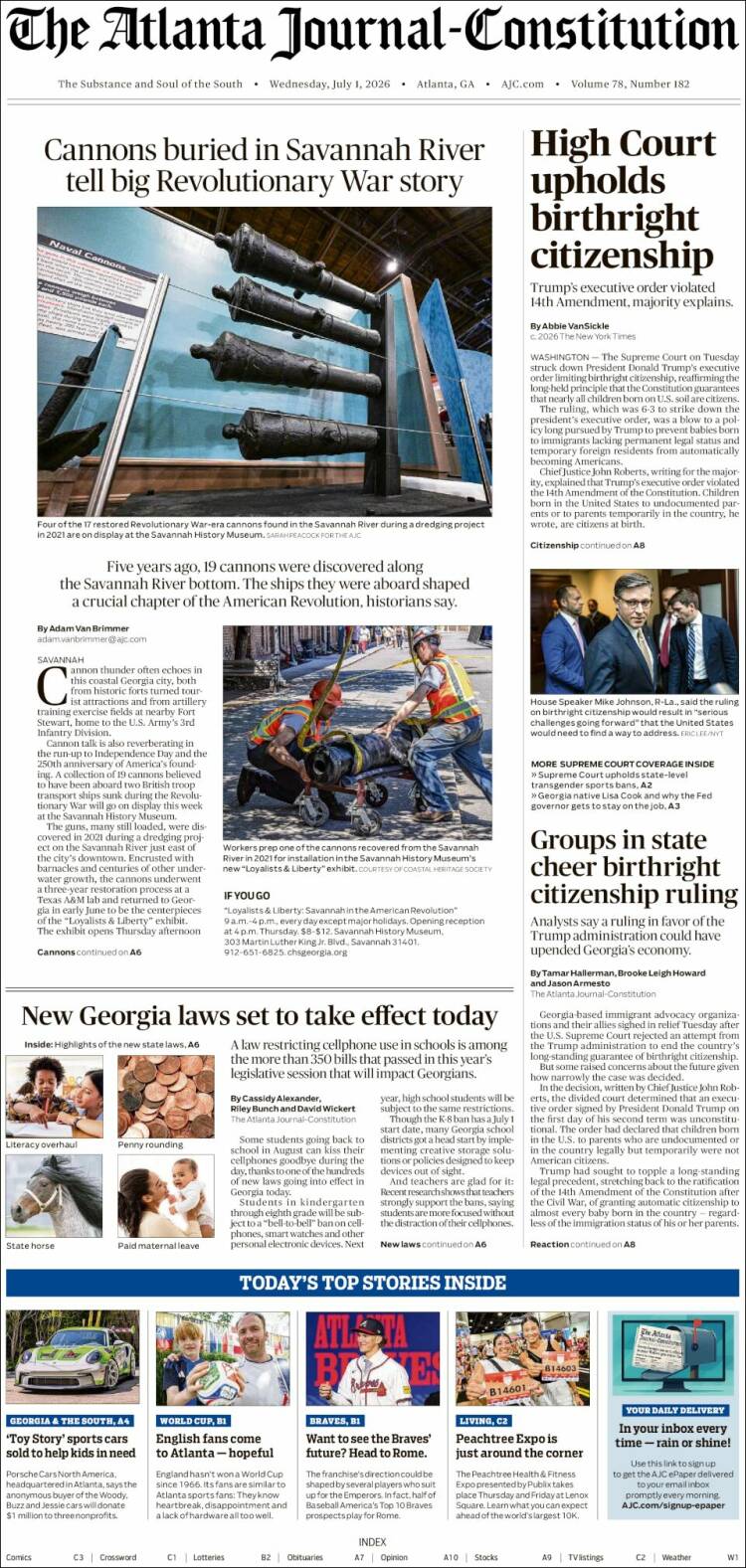 Portada de The Atlanta Journal-Constitution (USA)
