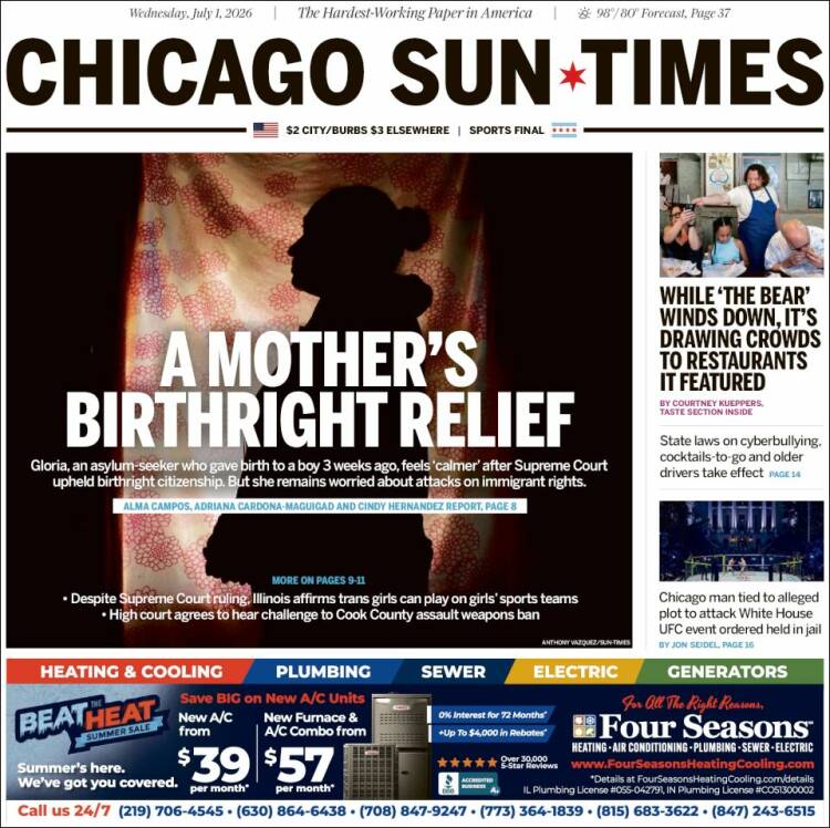 Portada de Chicago Sun-Times (USA)