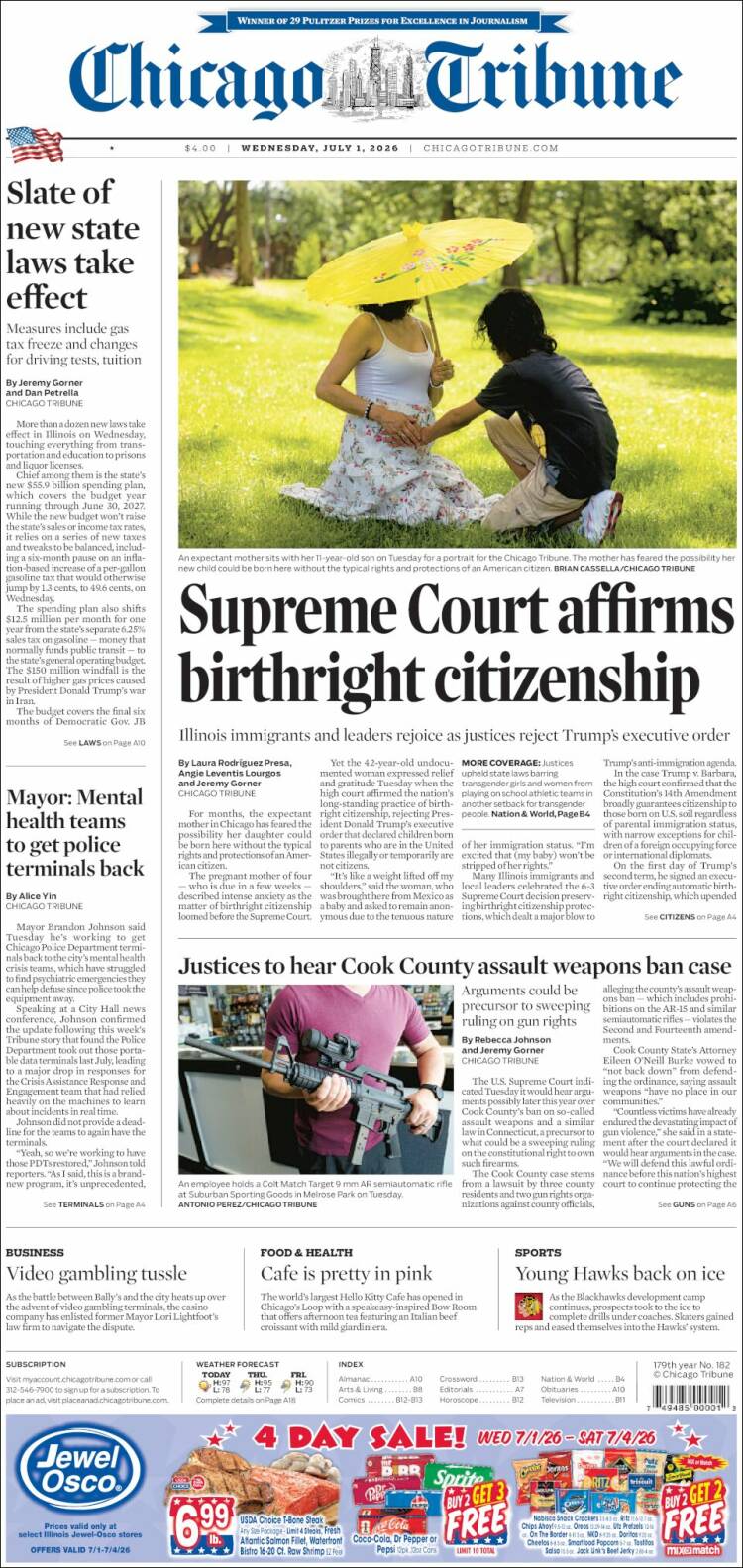 Portada de Chicago Tribune (USA)