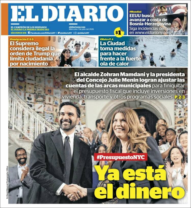 Portada de El Diario NY (USA)