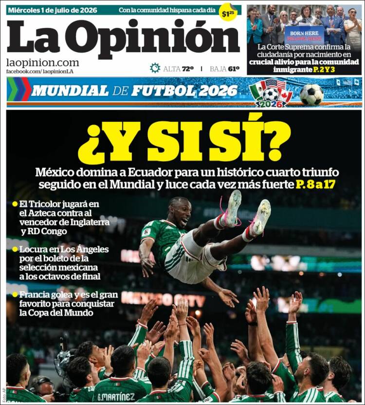 Portada de La Opinión (USA)