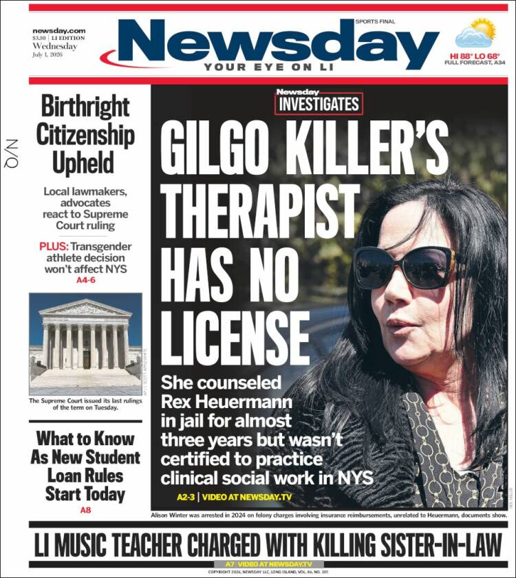 Portada de Newsday (USA)