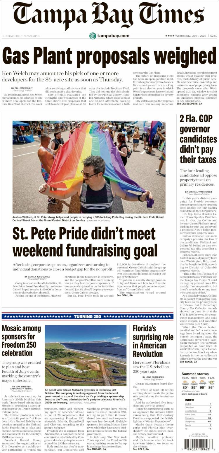 Portada de Tampa Bay Times (USA)