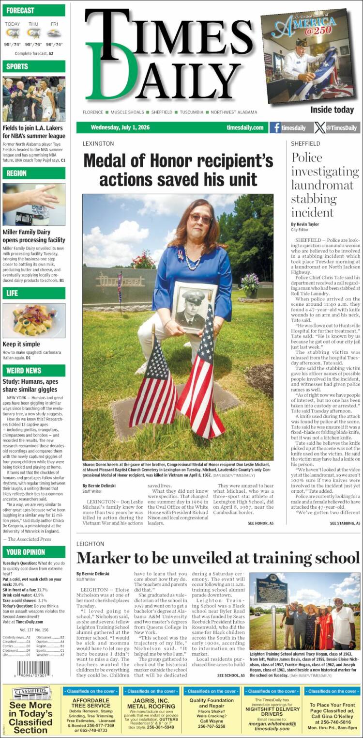 Portada de Times Daily (USA)