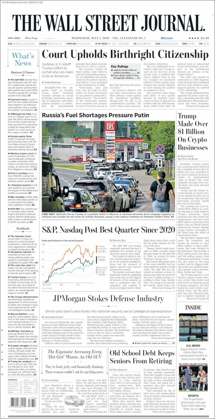 Portada de Wall Street Journal (USA)