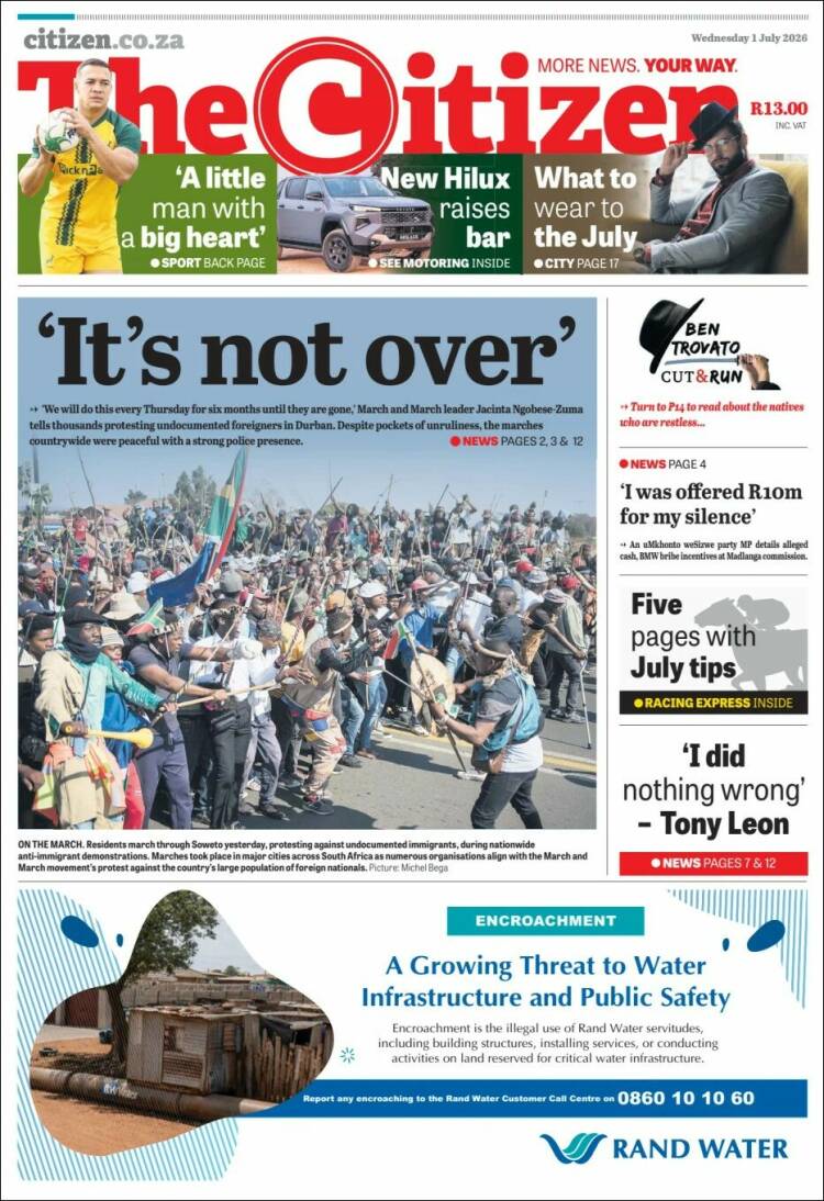 Portada de The Citizen (Sud&aacute;frica)
