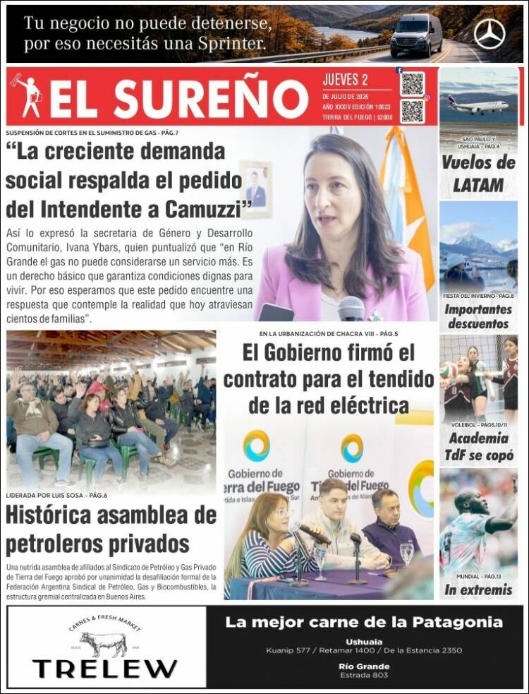 Portada de Diario El Sureño (Argentina)