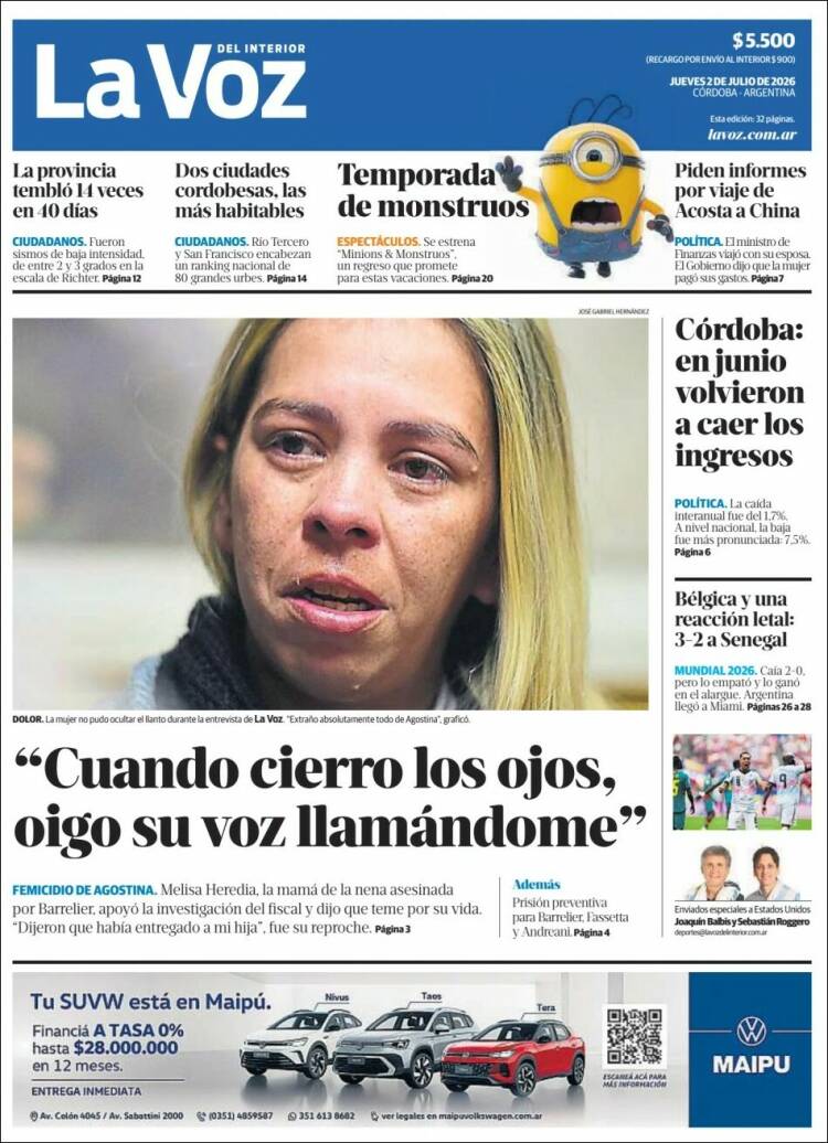 Portada de La Voz del Interior (Argentina)