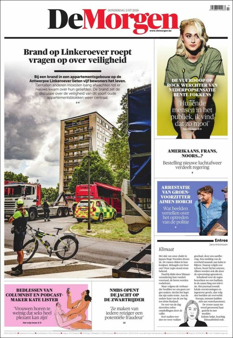 Portada de De Morgen (B&eacute;lgica)