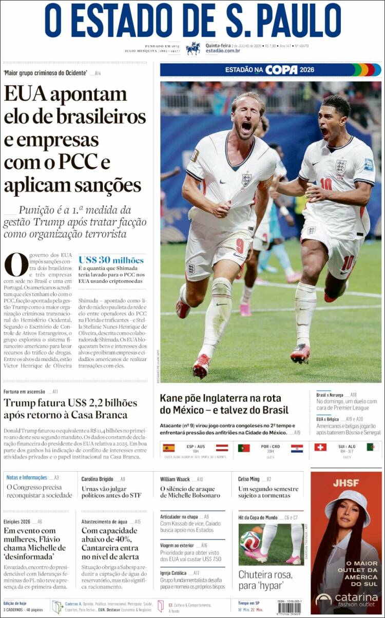 Portada de O Estado de São Paulo (Brasil)