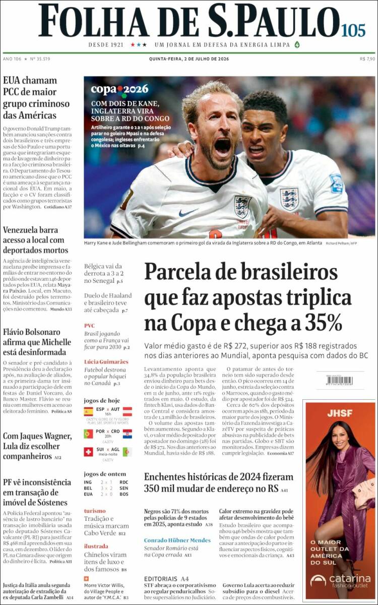 Portada de Folha de São Paulo (Brasil)