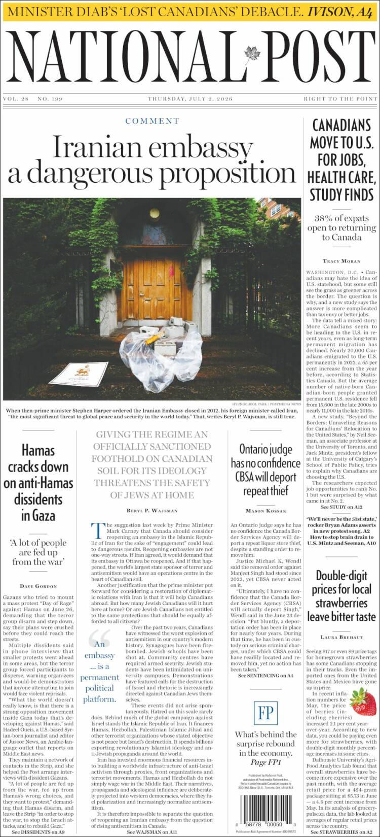 Portada de The National Post (Canad&aacute;)