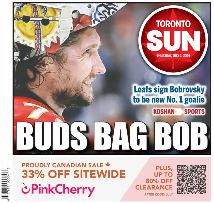 Portada de The Toronto Sun (Canad&aacute;)