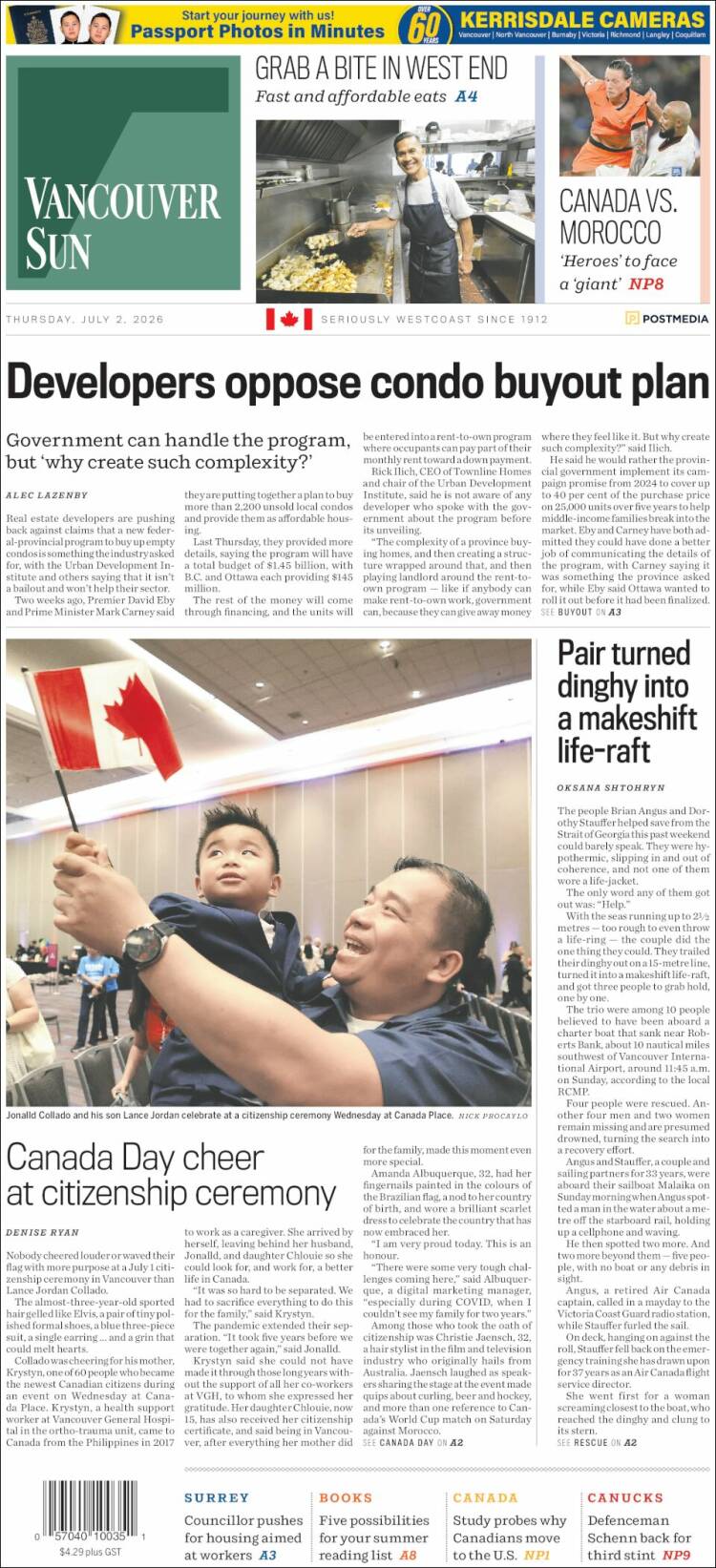 Portada de The Vancouver Sun (Canad&aacute;)