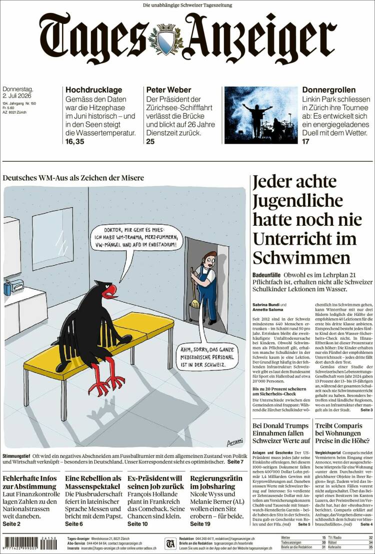 Portada de Tages-Anzeiger (Suiza)