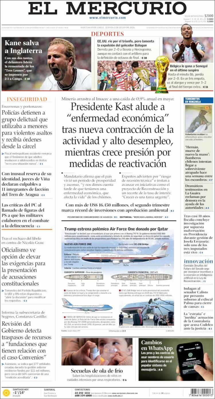 Portada de El Mercurio (Chile)