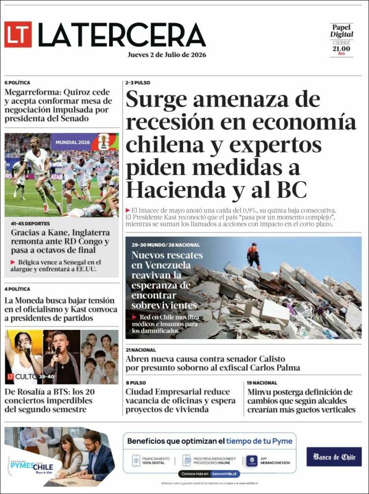 Portada de La Tercera (Chile)