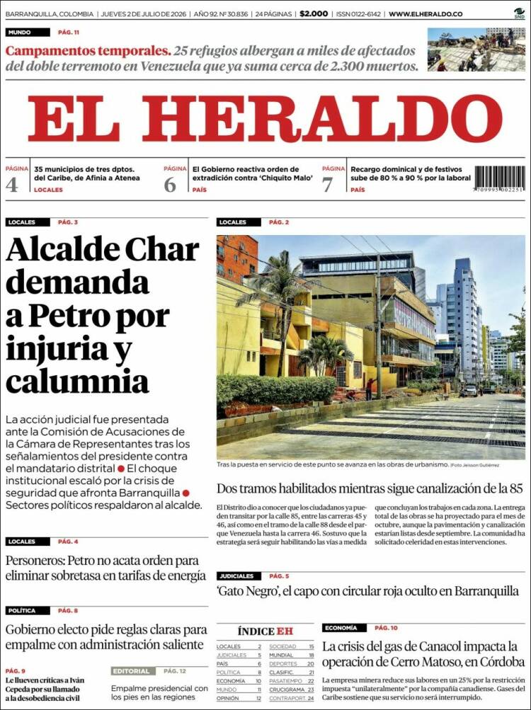Portada de El Heraldo (Colombia)