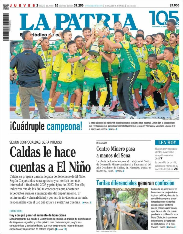 Portada de La Patria (Colombia)