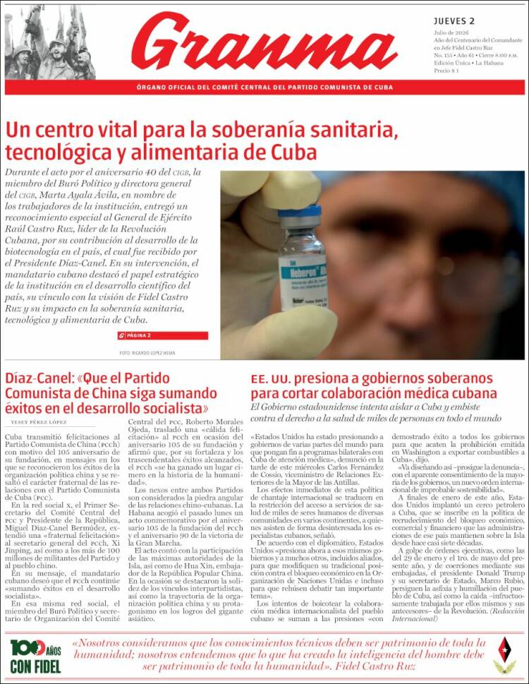 Portada de Granma (Cuba)