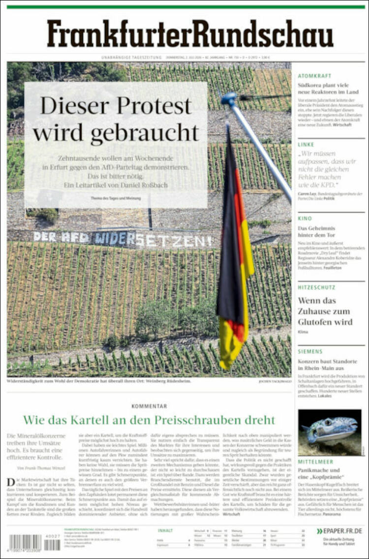 Portada de Frankfurter Rundschau (Alemania)