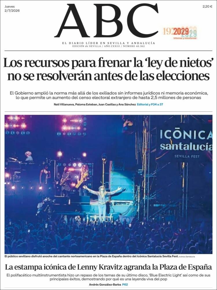 Portada de ABC - Sevilla (Espa&ntilde;a)