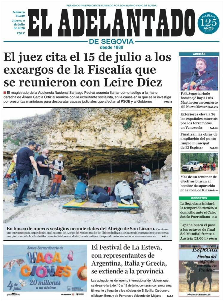 Portada de El Adelantado de Segovia (Espa&ntilde;a)