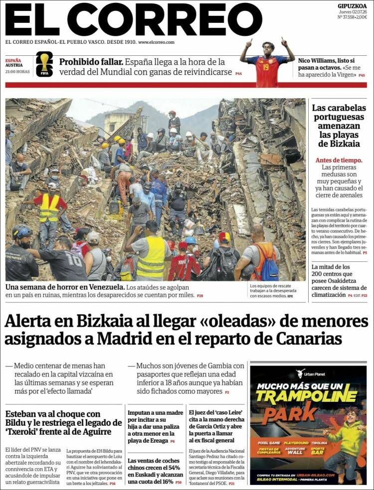 Portada de El Correo - Guipuzcoa (Espa&ntilde;a)
