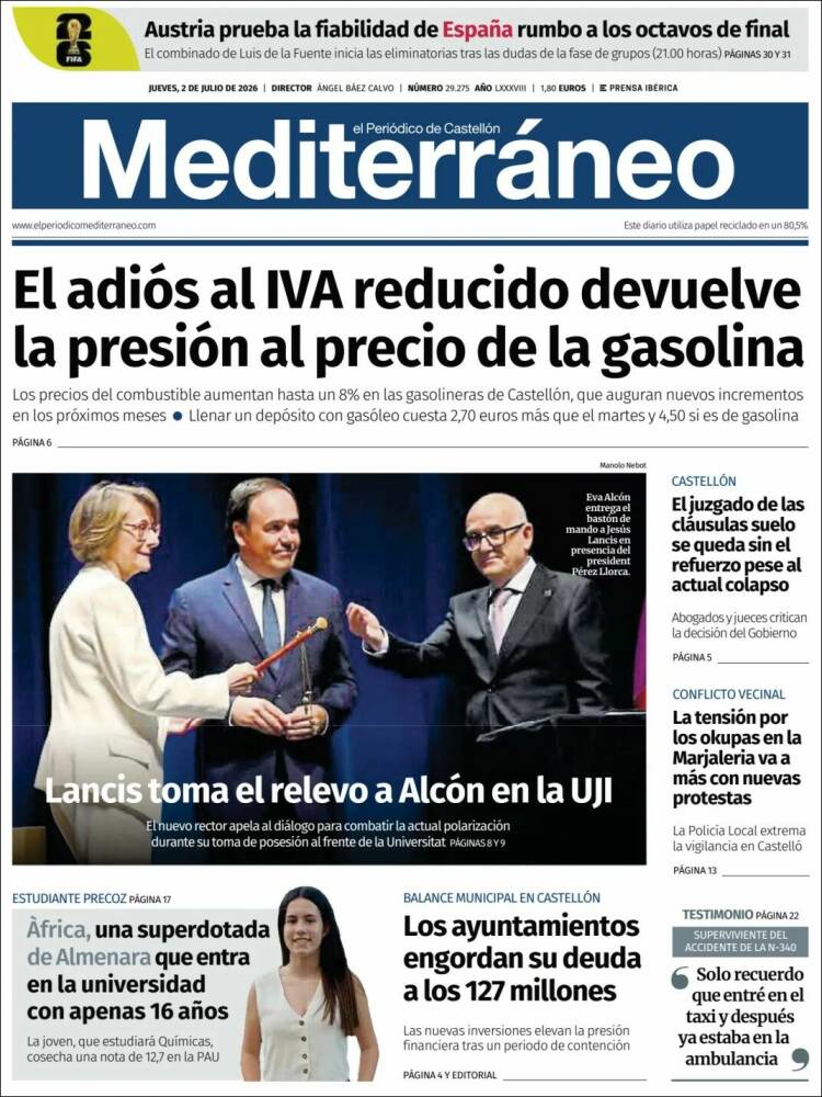 Portada de El Periódico Mediterraneo (Espa&ntilde;a)