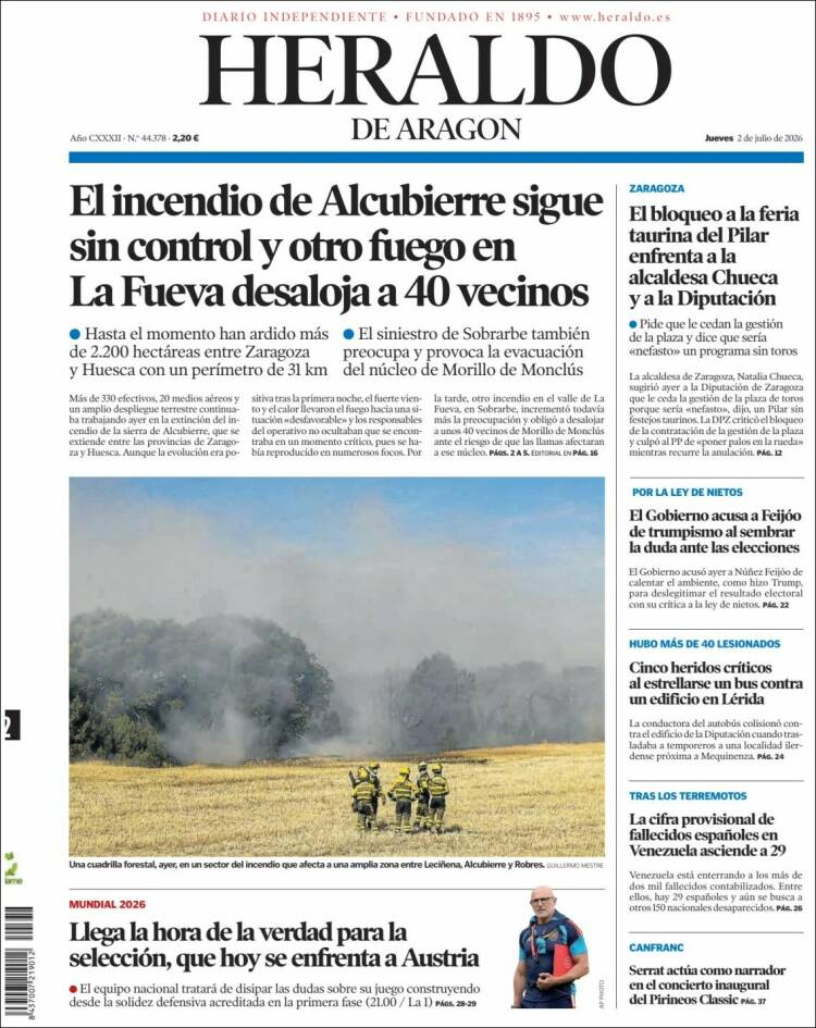 Portada de Heraldo de Aragón (Espa&ntilde;a)