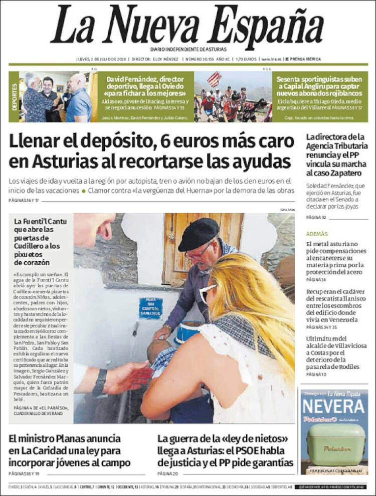 Portada de La Nueva España (Espa&ntilde;a)