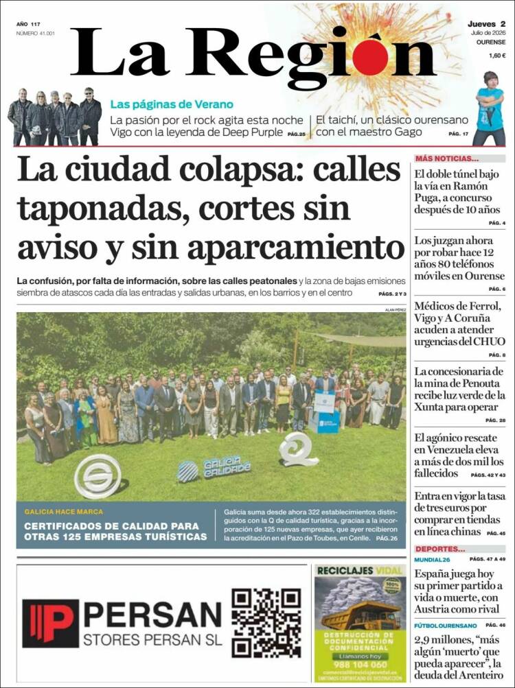 Portada de La Región de Ourense (Espa&ntilde;a)