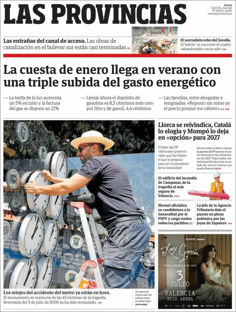 Portada de Las Provincias (Espa&ntilde;a)