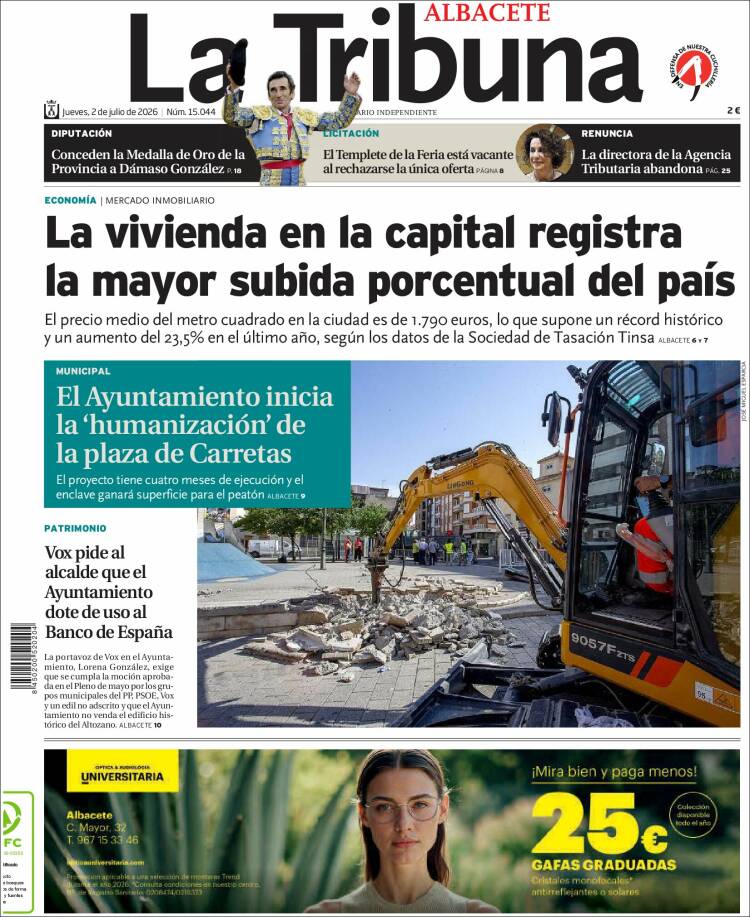 Portada de La Tribuna de Albacete (Espa&ntilde;a)