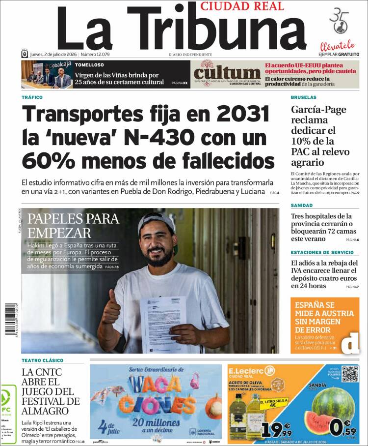 Portada de La Tribuna de Ciudad Real (Espa&ntilde;a)