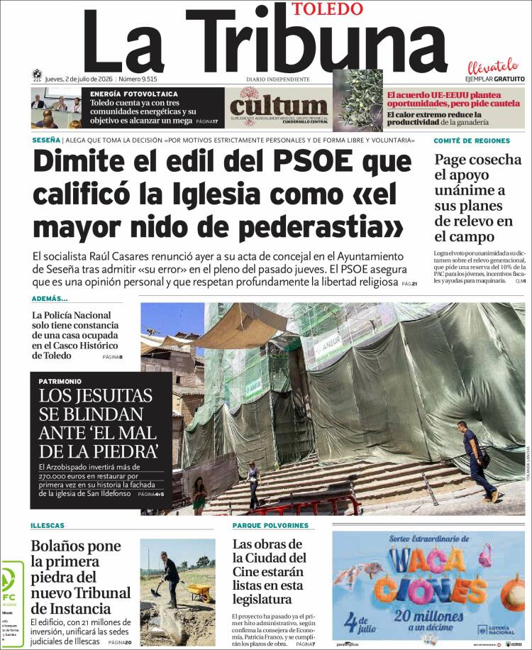 Portada de La Tribuna de Toledo (Espa&ntilde;a)
