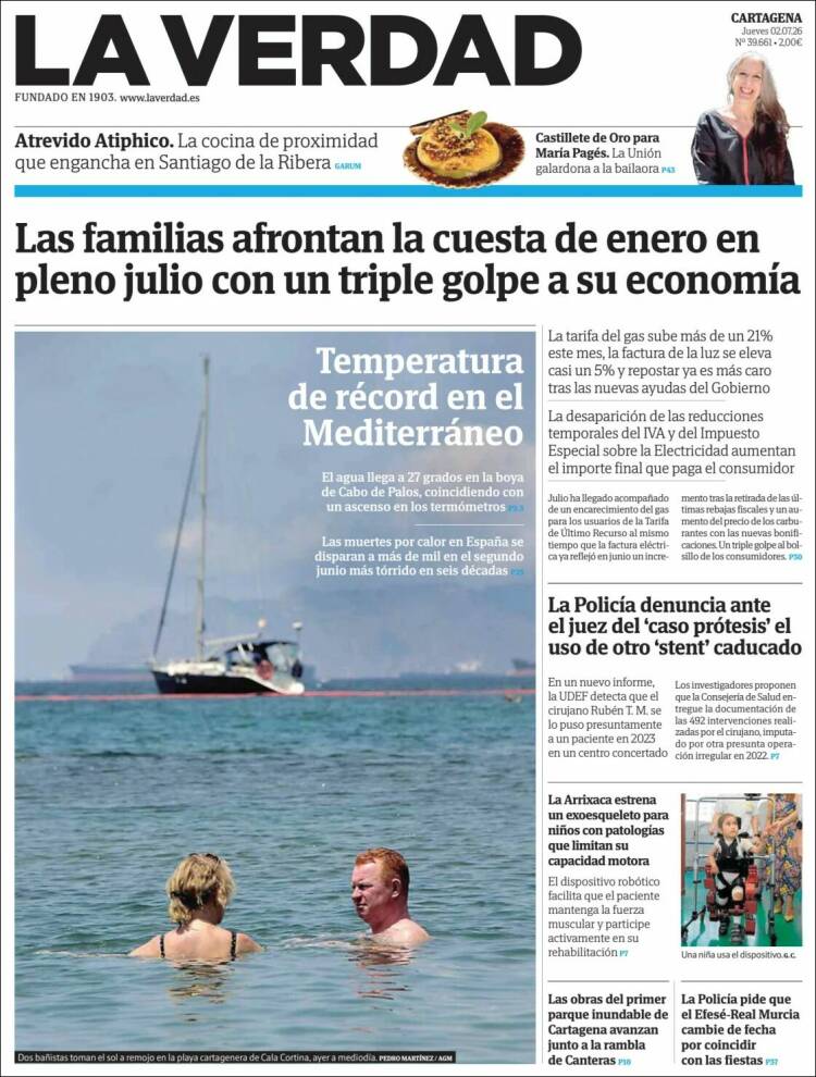 Portada de La Verdad de Cartagena (Espa&ntilde;a)