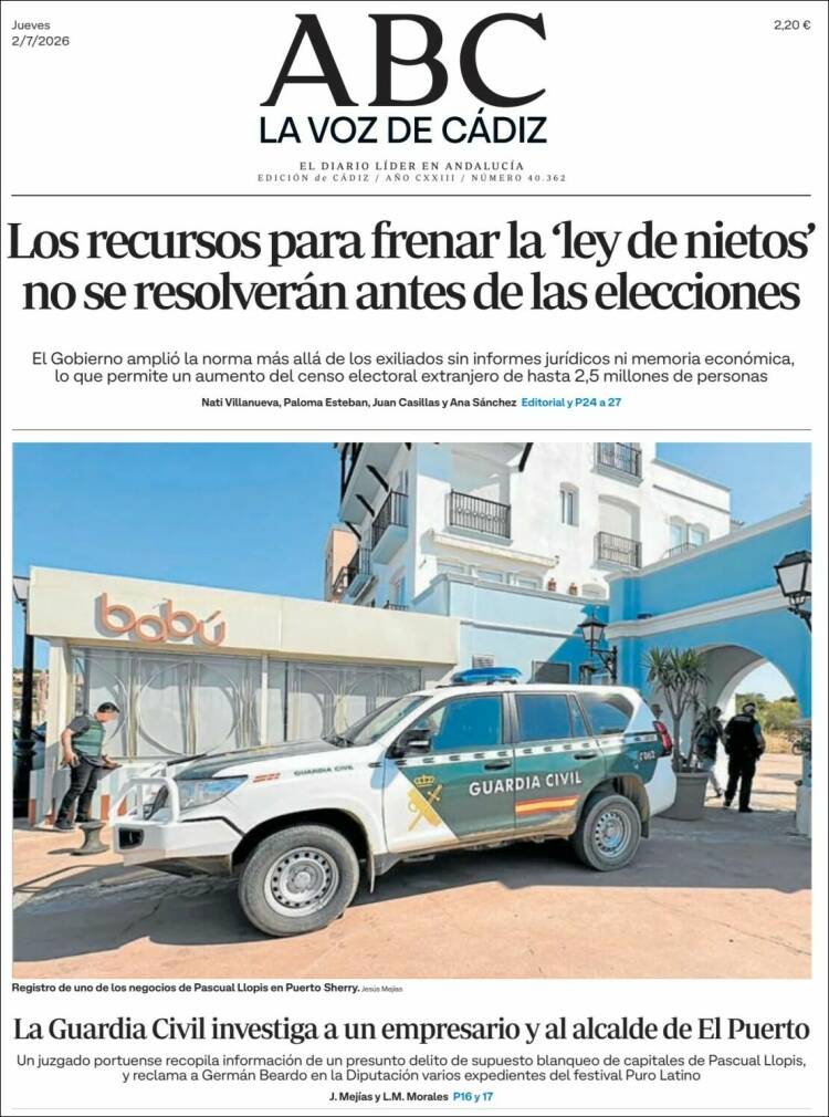 Portada de La Voz de Cádiz (Espa&ntilde;a)