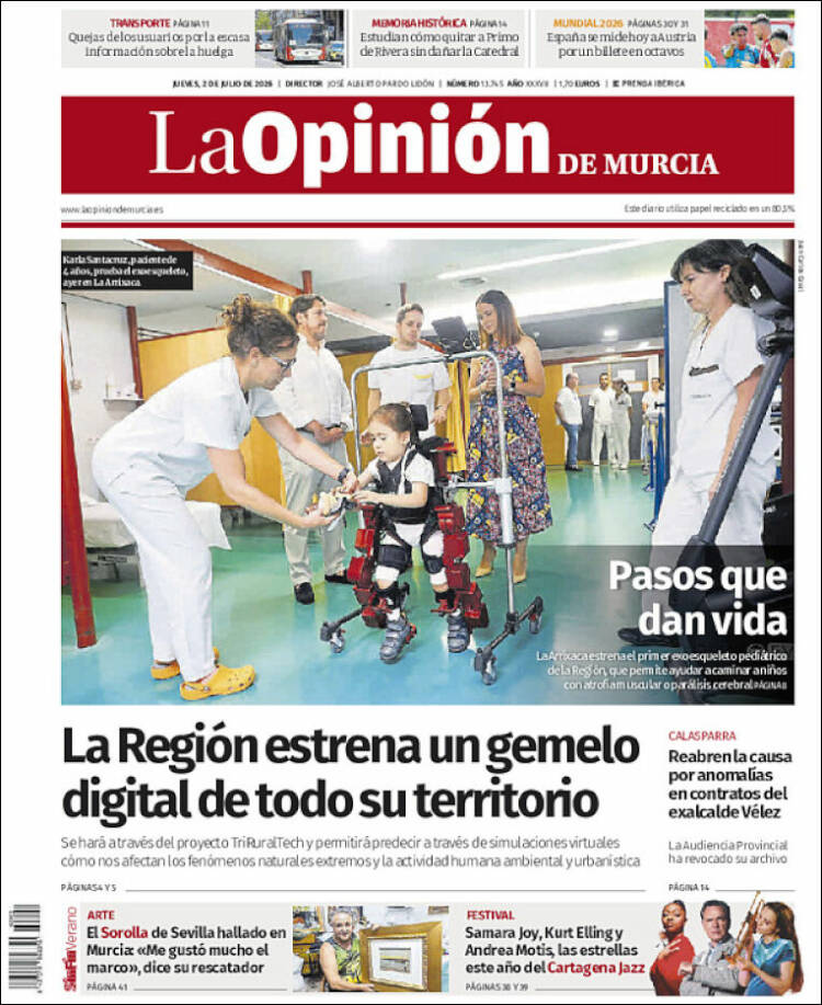 Portada de La Opinión de Murcia (Espa&ntilde;a)